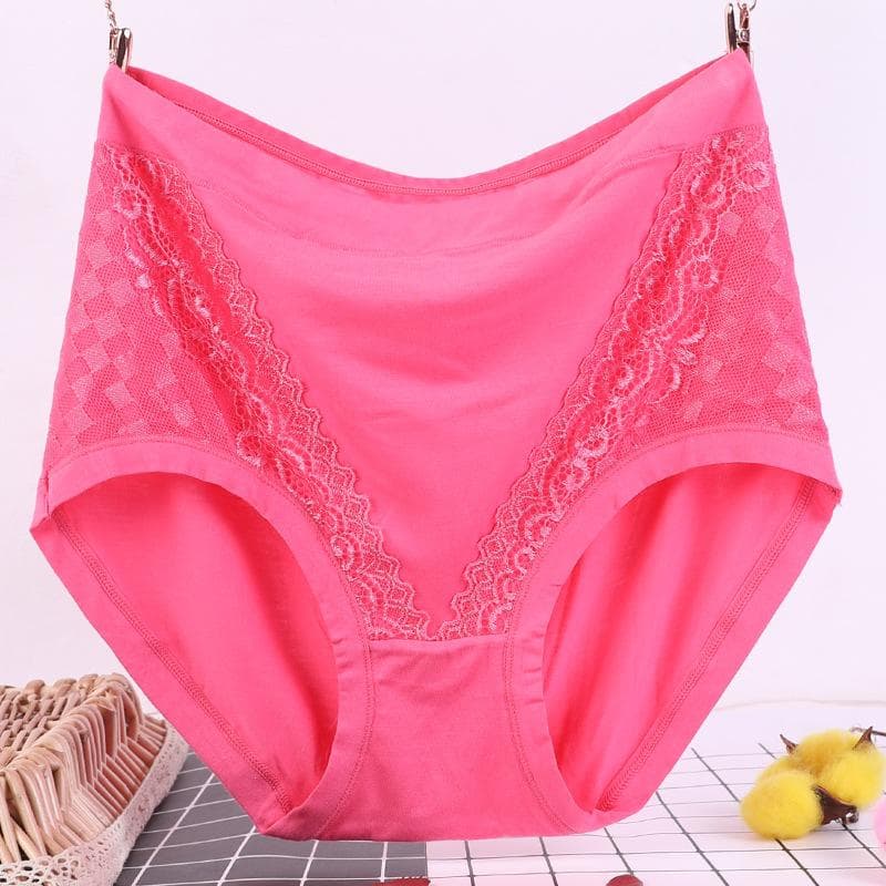 Plus Size Ladies Underwear Panties Solid Color Soft Breathable Underpants Middle Aged Briefs 3XL Rose