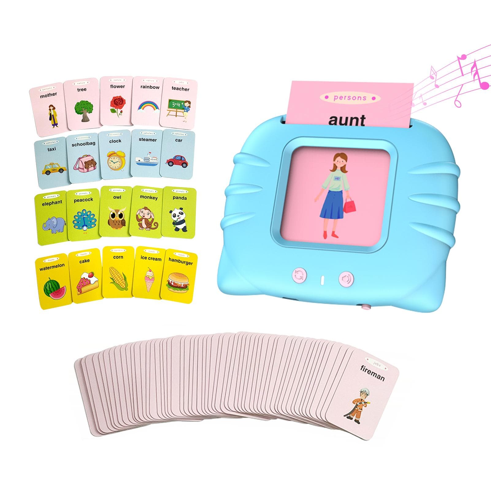 Talking Flash Cards Learning Toys for Toddlers 0-3 Years with Sound Effect English Reading Early light blue