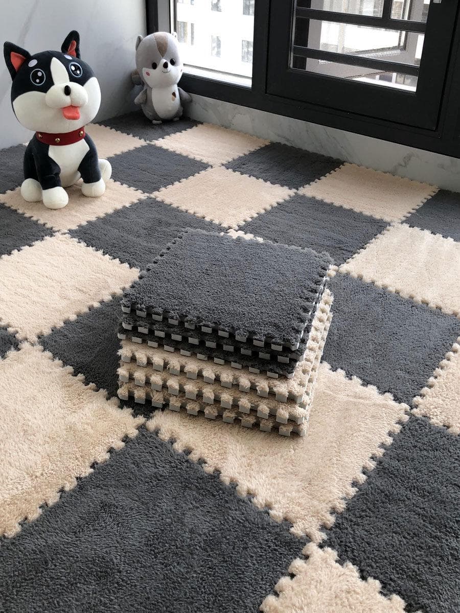 Elegant 2022 Dirt-Resistant Bedroom Carpet and Living Room Floor Mat for Master Bedroom and Bay Window. 30x30CM 15pcs + Edging gray/light coffee