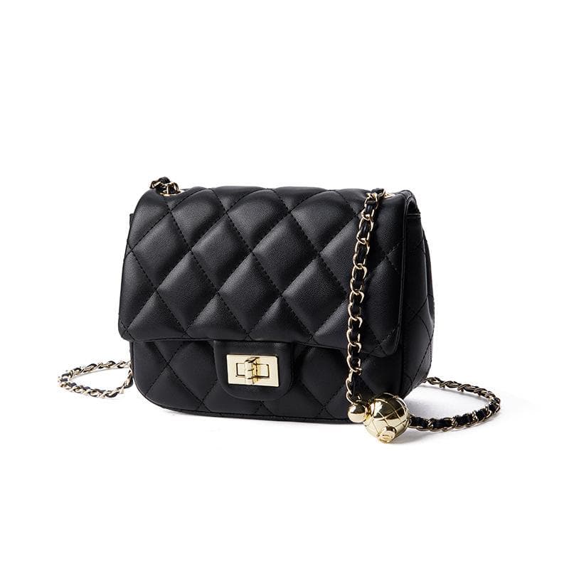 Leather Women's Bag, Women's Leather Single-shoulder Bag, Versatile Crossbody Bag, Small Golden Ball Diamond Chain Small Bag
