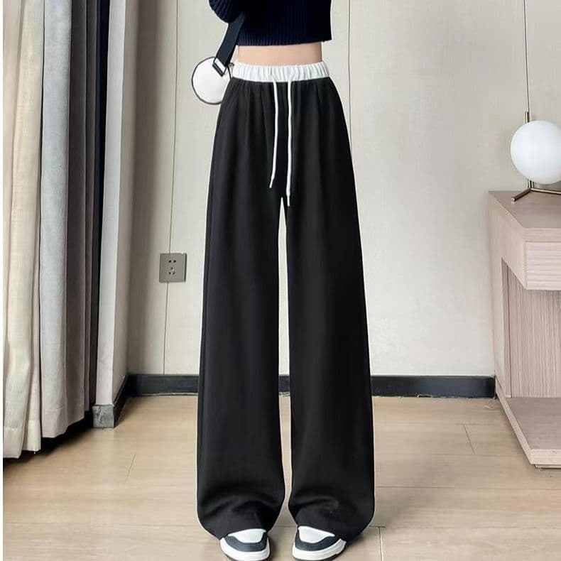 Black Sweatpants Spring, Autumn and Summer New Loose Casual Sweatpants for Women Drooping Wide-leg Pants S black