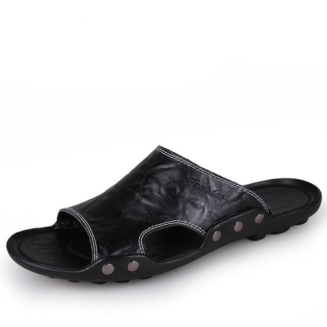 Genuine Leather Sandals Mens 2019 Trend Outdoor Slippers Summer Anti-slippery Casual Flip Flops Beach Male Men 39 S Sandals 37