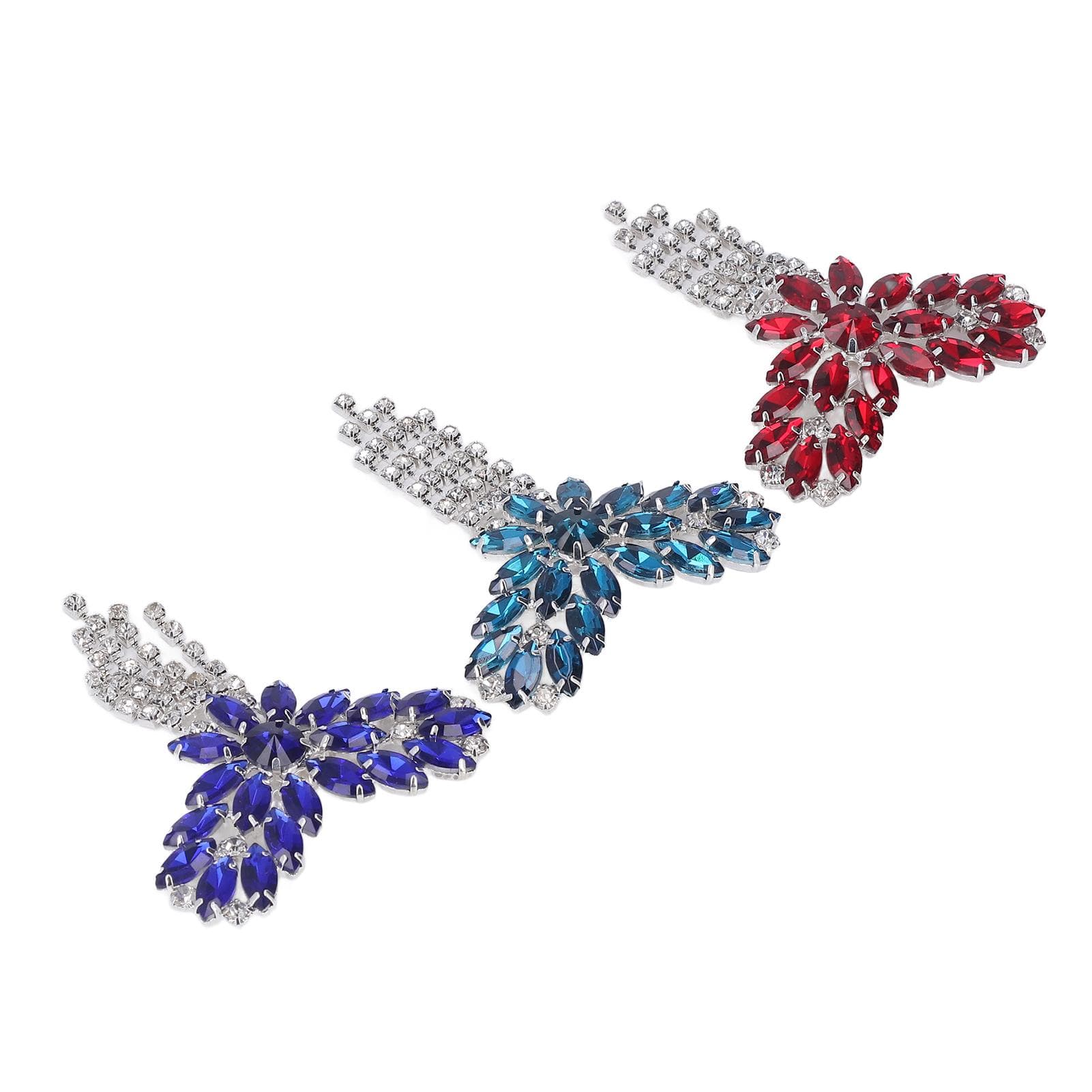 3pcs Brooch Jewelry Heart Shape Glass Coloured Glaze Tassel Chain Red Peacock Blue Dark Blue Brooch