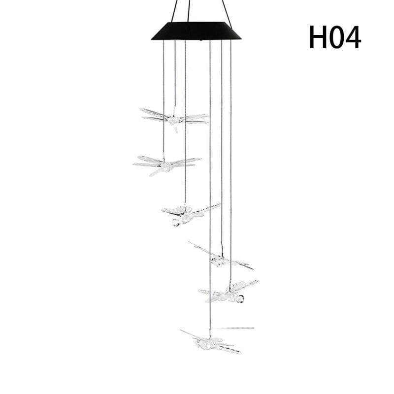 Solar Lights Outdoor Butterfly Dragonfly Hummingbird Wind Chimes Color Changing Waterproof Solar Powered Led Wind String Lights Hanging Lights H04