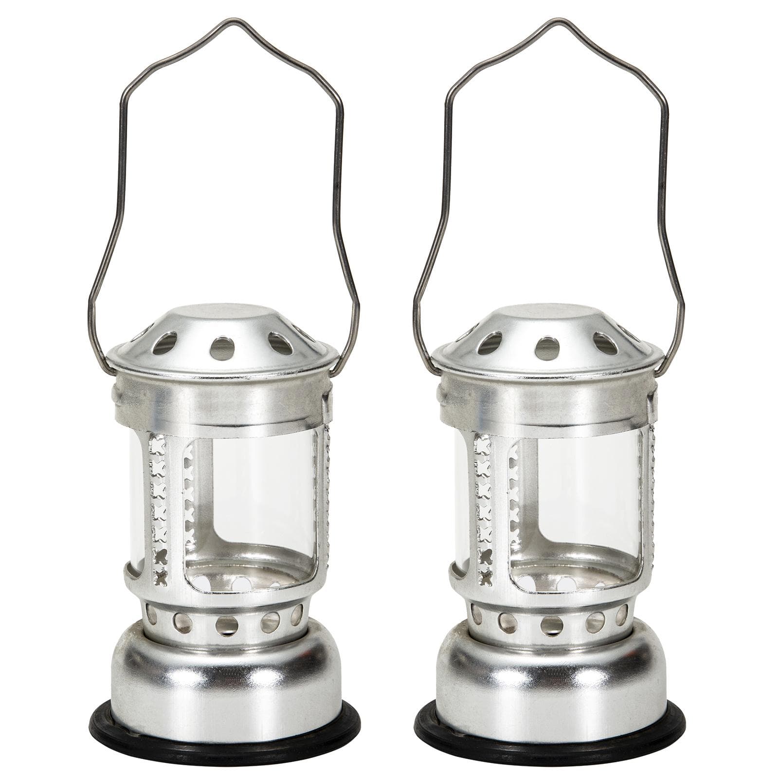 Portable Candle Lantern Night Fishing Hanging Outdoor Camping Aluminium Alloy Candle Lamp 2PCS silver