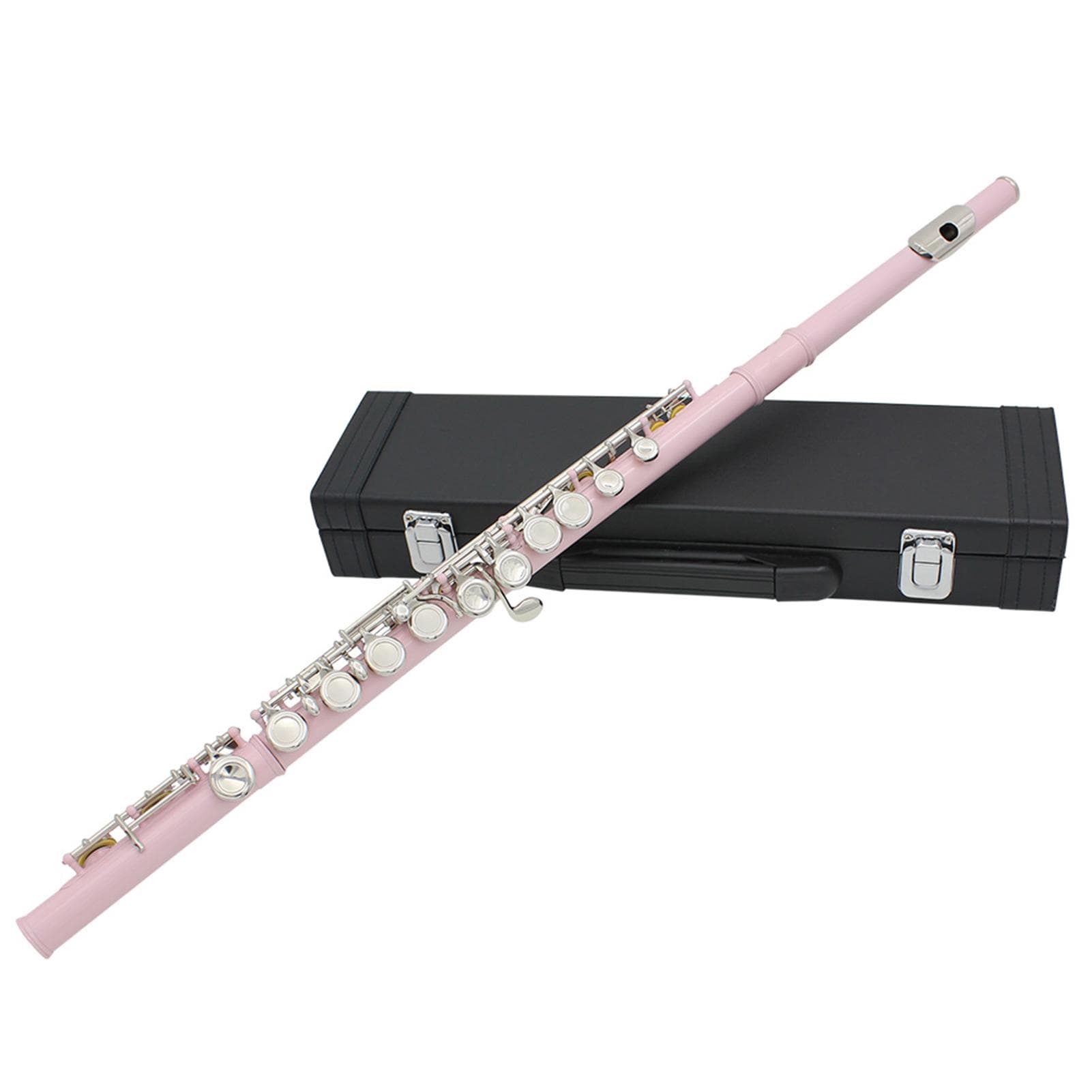Western Concert Flute Cupronickel Nickel Plated 16 Holes C Key Woodwind Instrument with Cleaning pink