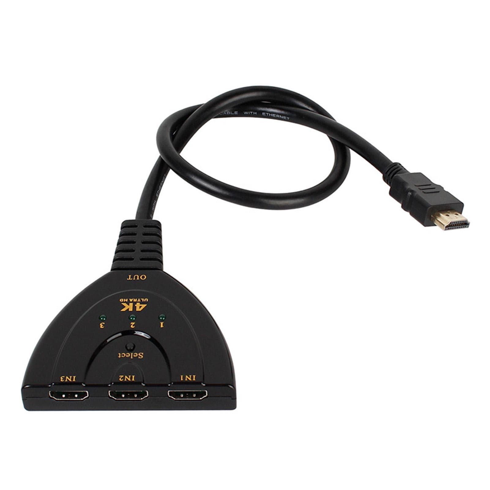 3 in 1 Out HD Multimedia Interface Switcher 4K 3 Port Video Switcher with Status Indicator Black
