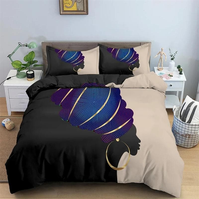 African Woman Duvet Cover Set 3D Cartoon Printed Bedding Set Pillowcase Bedroom Decor King Queen Twin Size Bedclothes 135X200cm