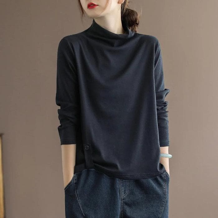 New High-neck Solid Color Versatile Long-sleeved T-shirt for Women with Large Size Women's Loose Slim Base Shirt 4XL black