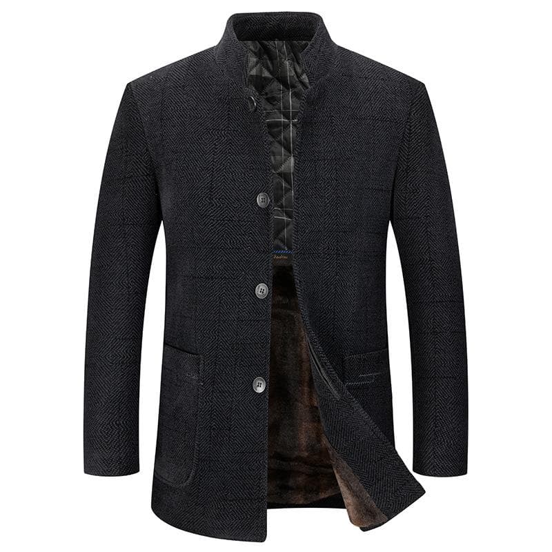 Autumn and Winter New Cashmere Stand Collar Wool Coat Men's Middle-aged Thick Men's Wool Coat 3XL