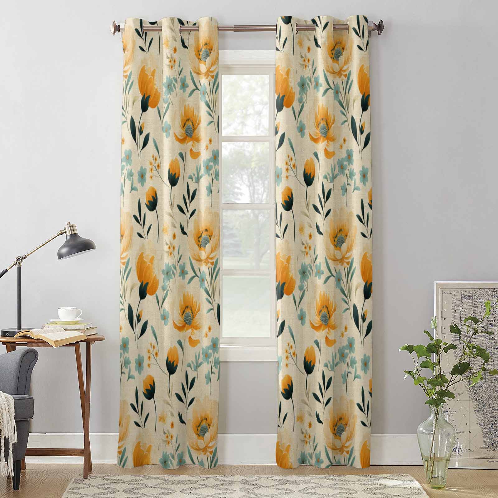Flowers Leaves Vintage Window Curtains for Living Room Luxury Bedroom Curtain Kitchen Blinds Drapes Curtains 135W x 60H(cm) x1