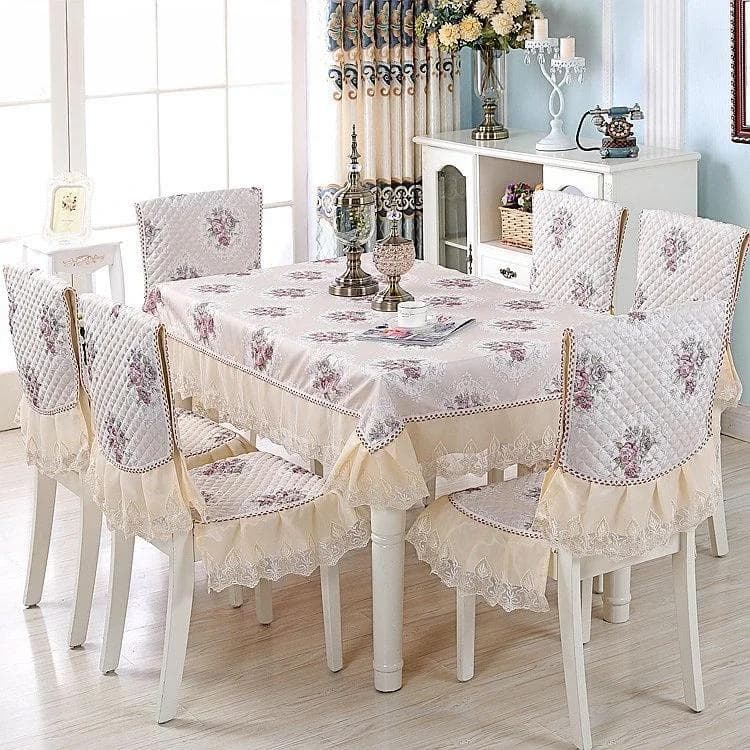 Lace Skirt Hem Chair Cover European Style Dining Table Cloth Cushion Flat Printed Tablecloth Fabric Art Stool Cover Cloth 130x180cm