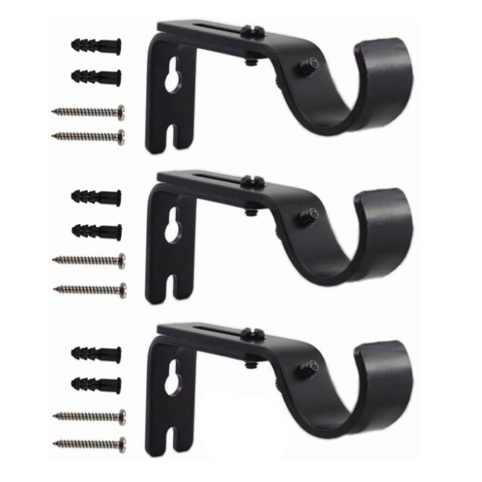 3PCS Adjustable Curtain Rod Wall Bracket Hooks Iron Single Rod Bracket Holder for Wall Mounted