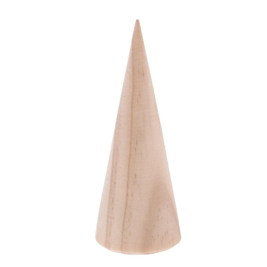 MagiDeal Unpainted Plain Cone Wooden Wedding Ring Jewelry Display Stand Holder Organizer Decoupage 3 x 8 cm