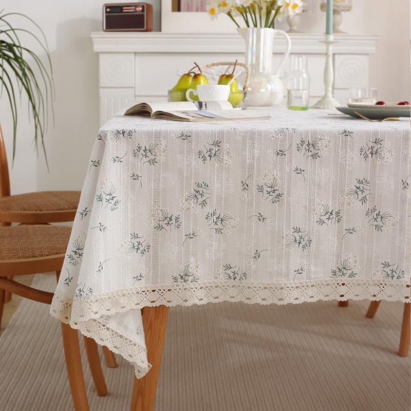 Korean Style White LilacsTassels Cotton Tablecloth,Tea Table Decoration,Rectangle Table Cover For Kitchen Wedding Dining Room 60x60cm