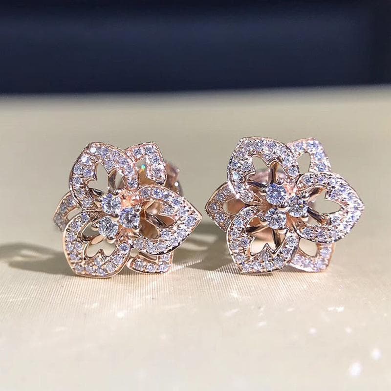 BELLA BOX Fashion Luxury Flower Earrings Women Inlaid Crystal Zircon For Party Stylish Accessories Daily Wear Jewelry Newly rose gold