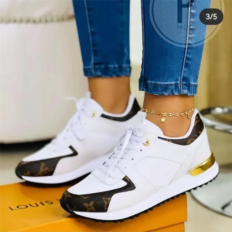 Women's Casual Sneakers Platform Running Shoes Fashion Breathable Lace-Up Sneakers 40 white