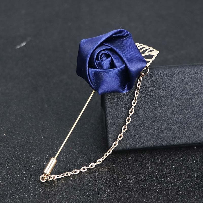 1 Pc Men Clothing Accessories Rose Leaf Shape Suit Lapel Flower Brooch Pin navy blue