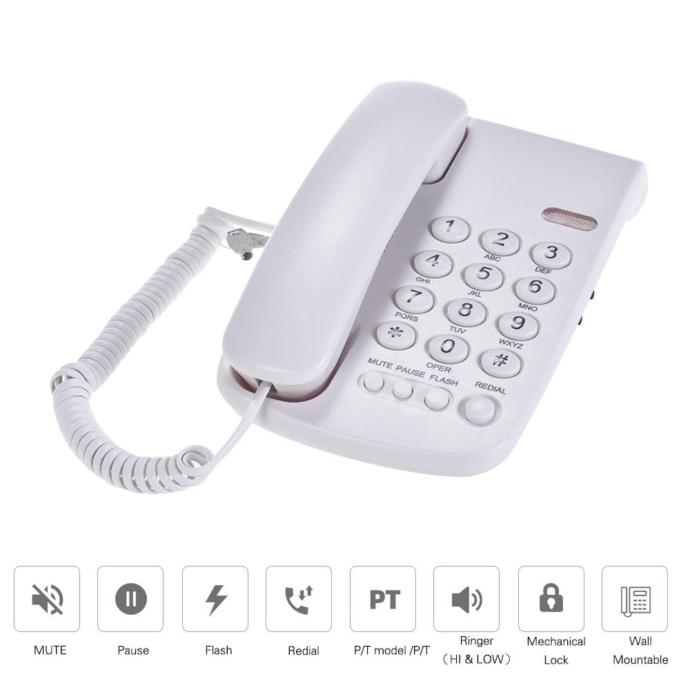 Portable Corded Telephone Phone Mechanical Lock Wall Mountable Handset Base Other Head white