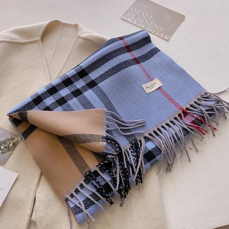 New Autumn Winter Fashion Cashmere Plaid Design Scarf Men Women Warm Thickening Shawl Neckerchief Scarves Bufanda Tassel 2024 blue
