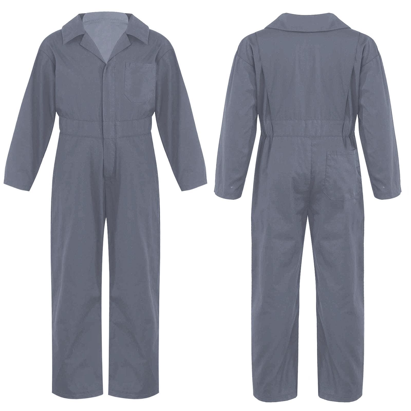 Kids Boys Dungarees Style Bodysuit Solid Color Long Sleeve Turndown Collar Jumpsuit 5-6 Years grey