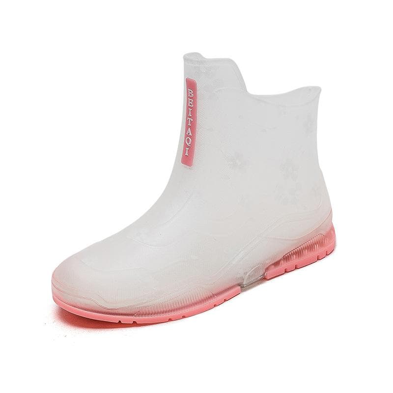 Women's Rain Shoes Non-Slip Girls Rubber Shoes Transparent Short Boots 35 pink
