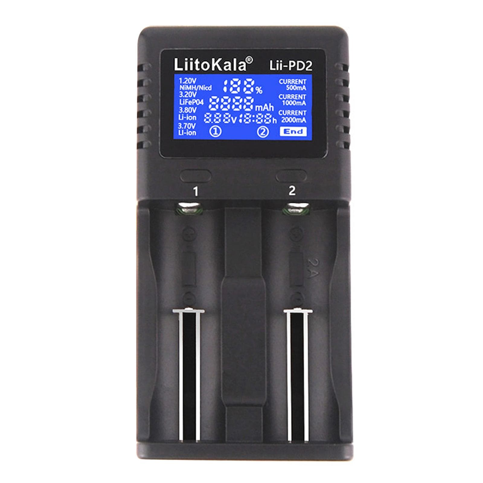 LIITOKALA LII-PD2 Smart Battery Charger for 18650 26650 21700 NiMH Lithium Rechargeable Batteries 2 US Plug