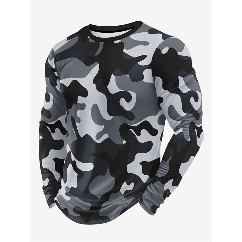 Camouflage Men's T Shirt Breathable Quick Dry Round Neck Long Sleeve Men's Outdoor Sports Travel Tactical Training Hunting Top 5XL