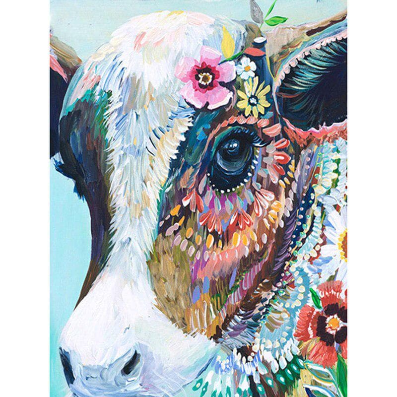 Diamond Embroidery Diamond Painting Cross Stitch Diamond Unfinished Diamond Colourful Cow Head 20X30CM