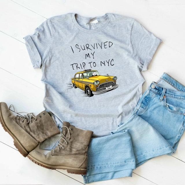 Tom Holland Same Style Tees I Survived My Trip To NYC Print T-Shirt Summer Casual Streetwear Men Women Unisex Fashion Tshirt Top XXL gray