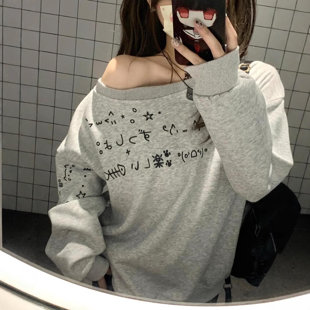 Design-siding Casual Sweatshirt for Women In Spring and Autumn New Loose Shoulder Top for Women 2XL