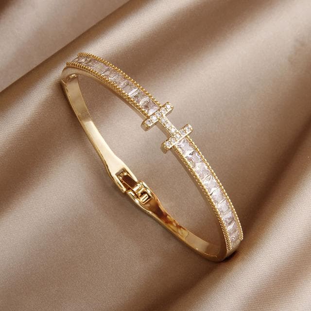 Classic Crystal Letter Geometric Open Bangles&bracelets for Women Fashion Brand Jewelry Punk Style Bangles