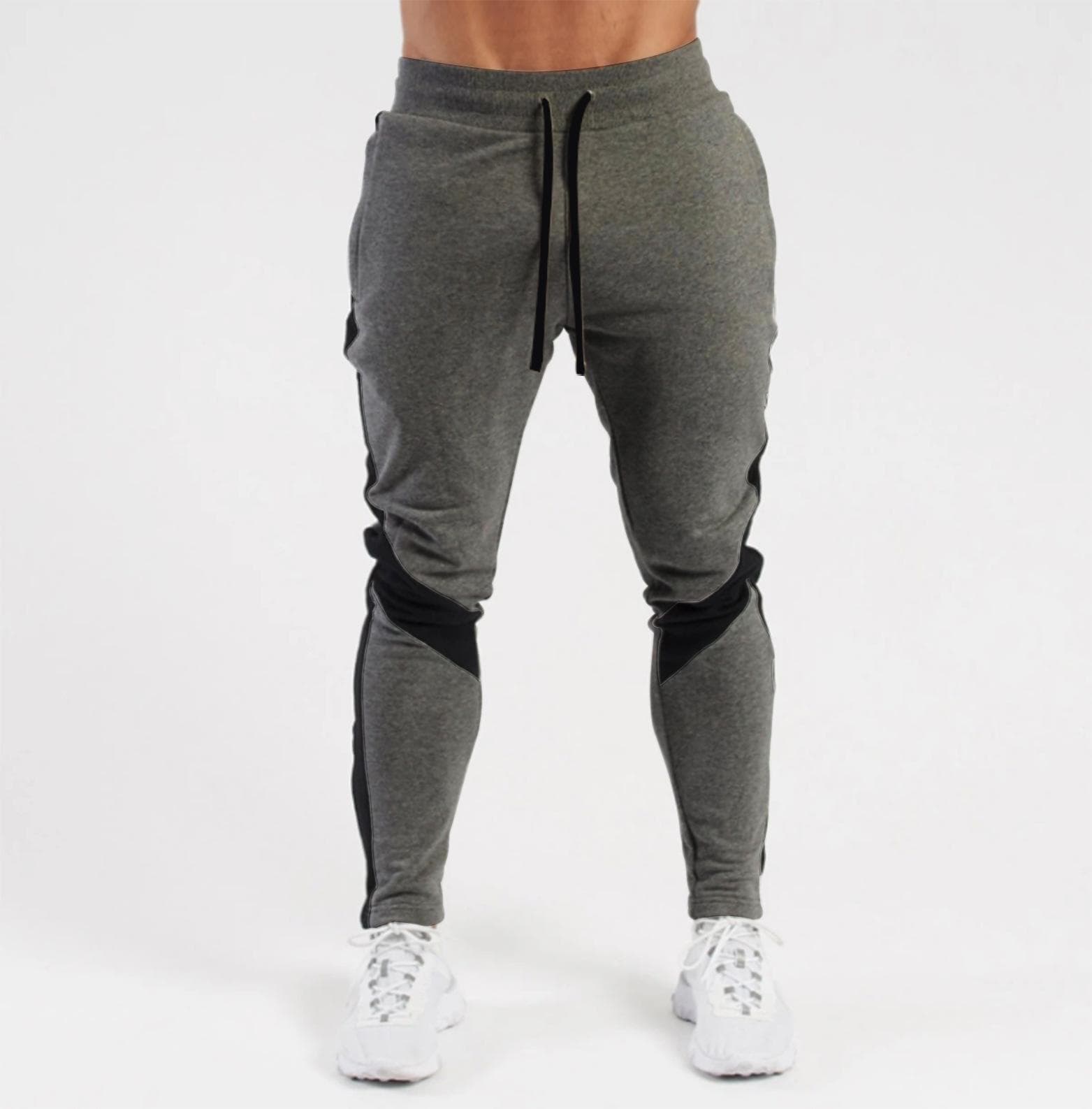 2024 Men's Color-Blocked Slim Fit Elastic Trousers with Velvet Lining, Mid-Waist Sports Pants XXL dark gray