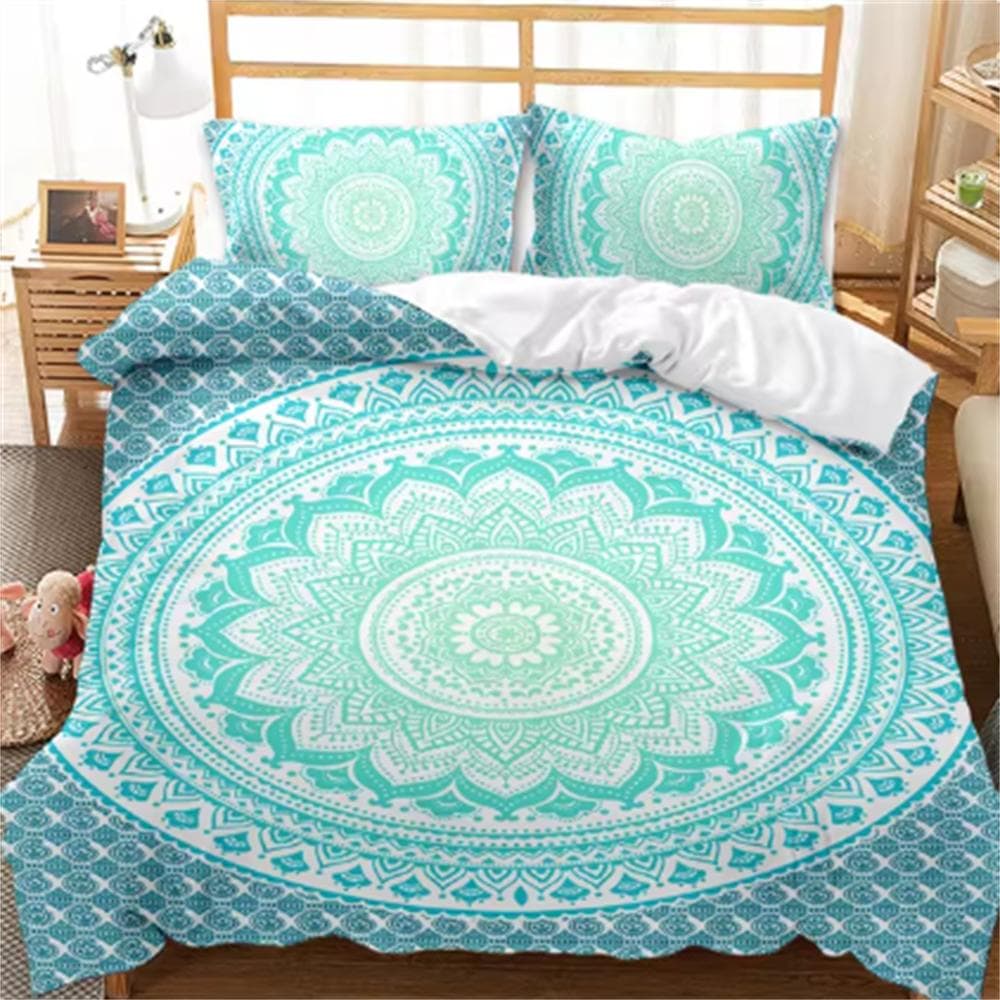 Bohemian Mandala Duvet Cover Set Twin Queen King Full Size,Blue Boho Chic Microfiber Bedding Set for Boys, Girls, Kids and Teens Eu Twin 135x200cm