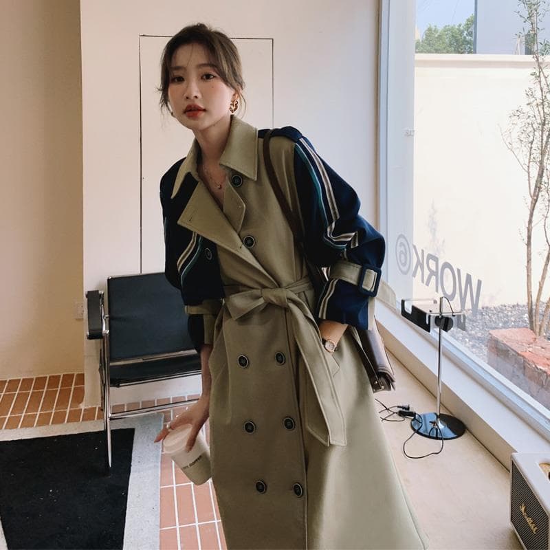 Designed Trench Coat for Women Spring and Autumn New Style Niche Design Contrasting Color Temperament Goddess Style Street Jacket M