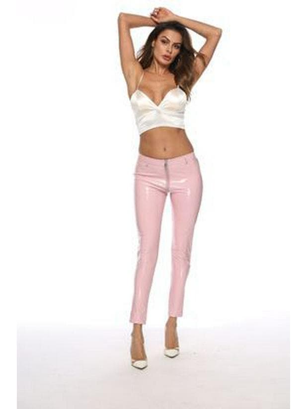 Patent Leather Zipper Crotch Leggings - Sexy Nightclub Stagewear and Pole Dance Costume XXL pink