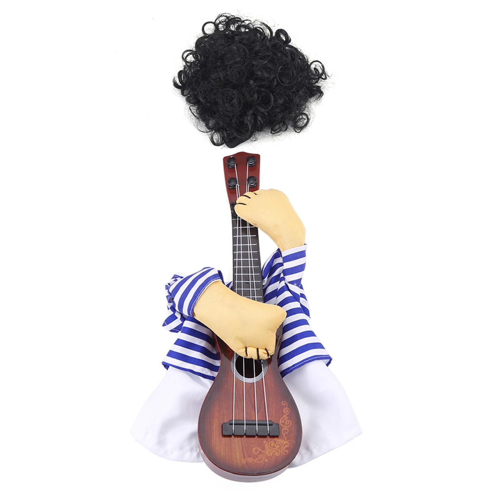 Funny Pet Dog Cat Costume Guitar Player Puppy Dress Halloween Christmas Party with wig M