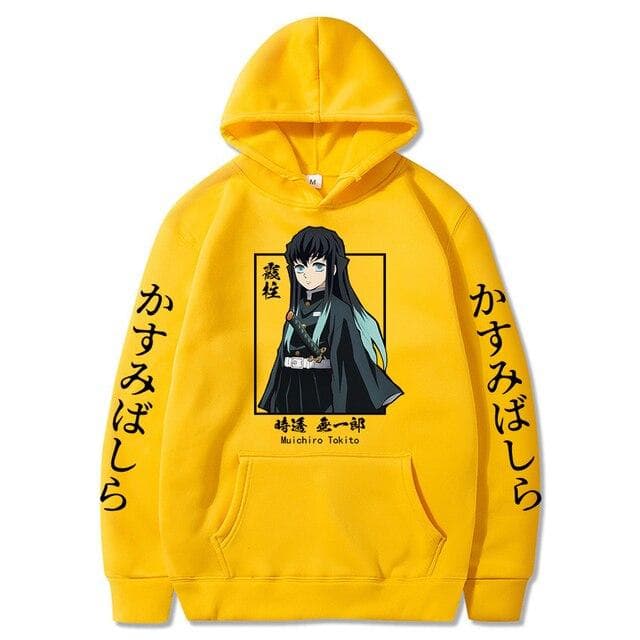 Demon Slayer Muichiro Tokito Graphic Hoodie Pullover Harajuku Streetwear Hoodies Winter Sweatshirt 2XL yellow