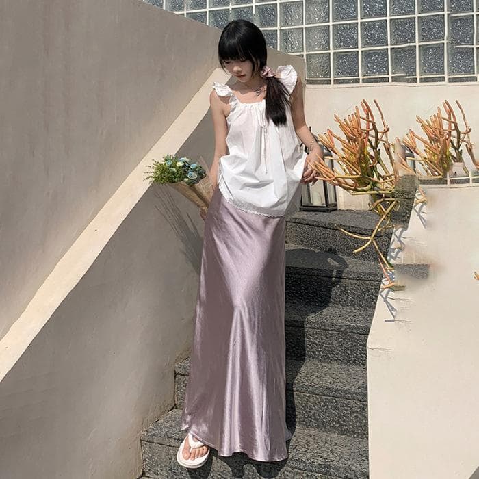 Streaming Minimalist Draped Slim A-line Skirt for Women, Summer, Skin-friendly, Silky and Versatile High-waist Midi Skirt for Women, Summer XL purple