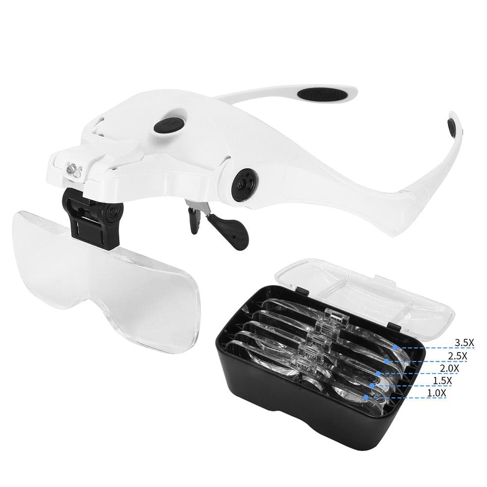 Magnifying Glass Lens LED Light Lamp Visor Head Jeweler Headband Magnifier white