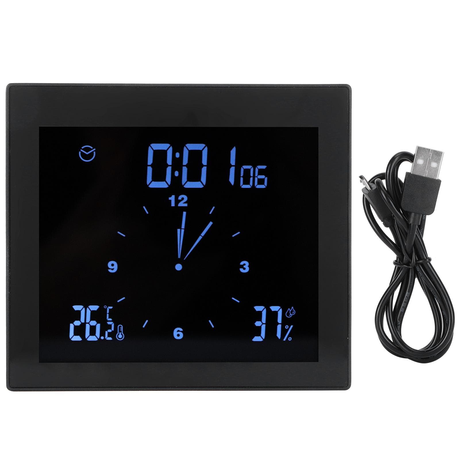 Digital Alarm Temperature Humidity Display Clock Indoor Table Timer Multifunctional for Household black