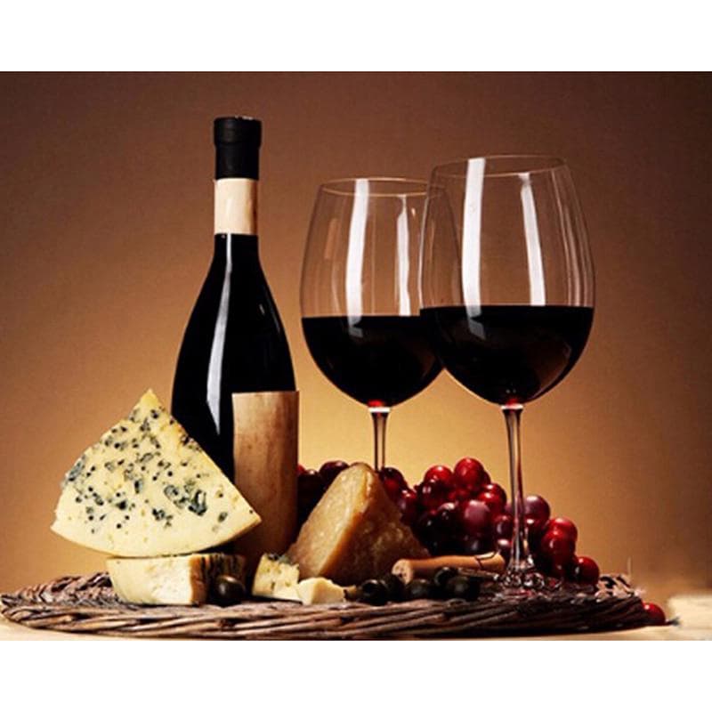 Diamond Painting Cross Stitch Diy Round Diamond Mosaic Diamond Embroidery Wine & Breakfast 20X30CM