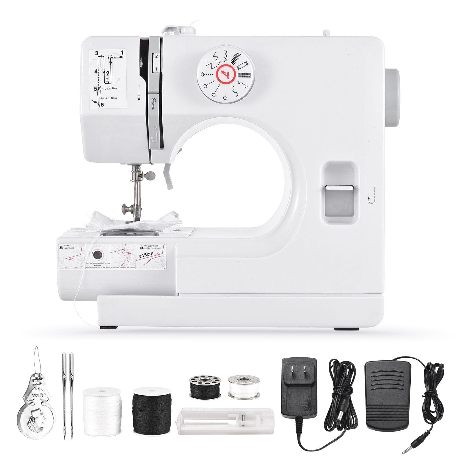 Swiitol Portable Sewing Machines with 12 Built-in Stitch Patterns Light Adjustable Speed Household US Gauge 100-240V