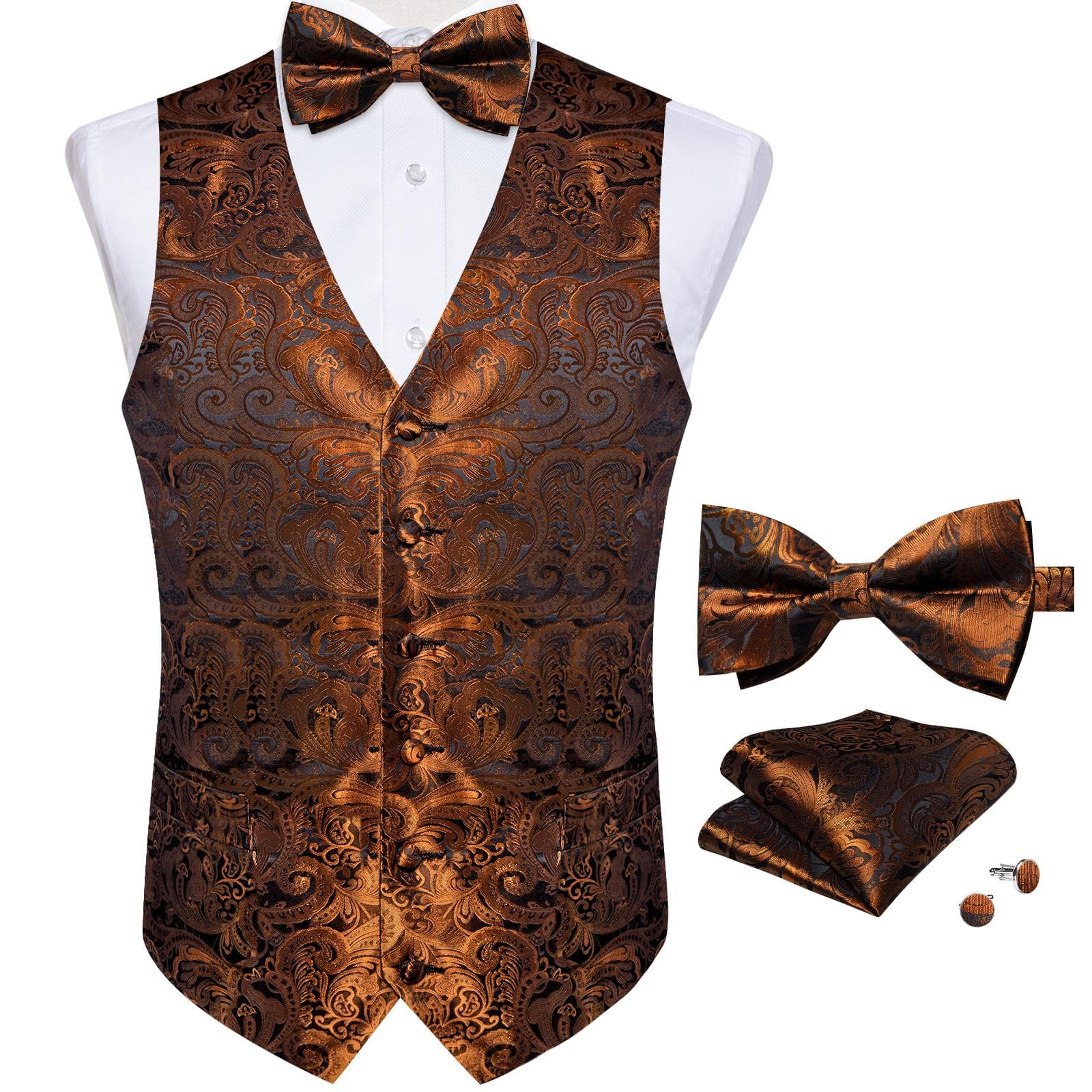 Mens Waistcoats Vest Set Red Blue Black Purple Paisley Waistcoat Dress Wedding S