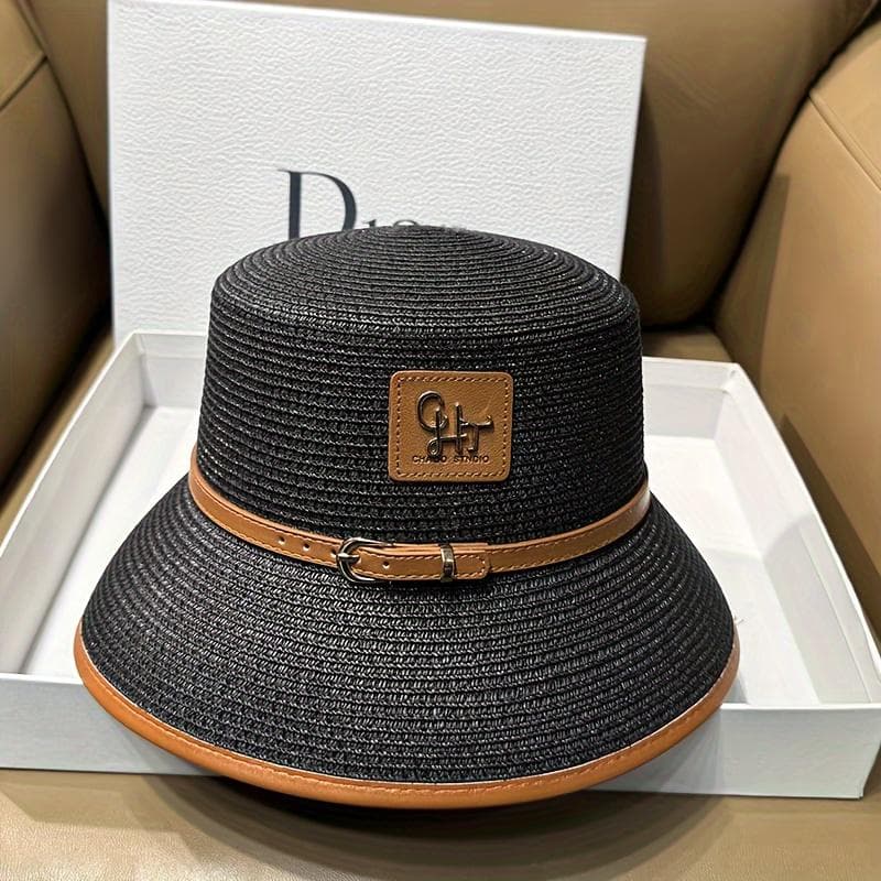 Women's Summer Sun Protection Breathable Straw Bucket Hat, Vintage Style Versatile Casual Fisherman Cap, Sun Hat black