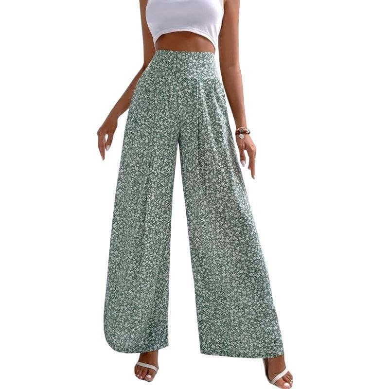 YYFS Women's Fashion Casual Flower Pattern Print High Waist Trousers Pants & Capris XXL green