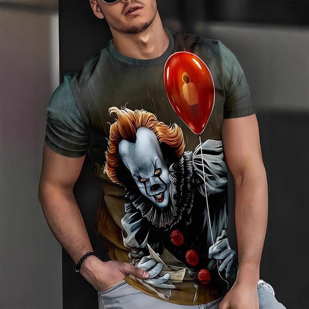 Summer Round Neck 3D Clown Print Top Fashionable Casual Short Sleeved Men's T-shirts 6XL