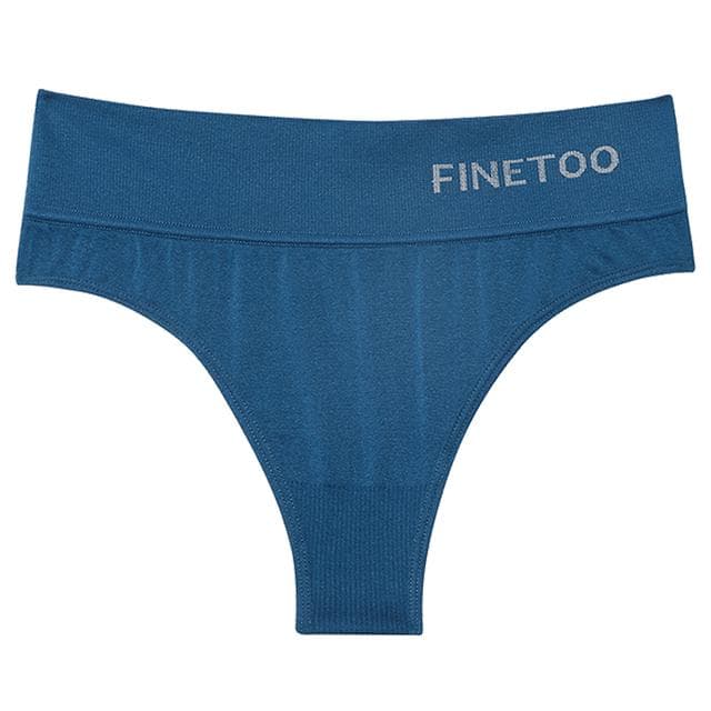 FINETOO High Waist Seamless Thongs Women Soft T-back Panties M-2XL G-string Underwear Ladies Letter Bikini Underpants Female Lingerie M-L lake blue