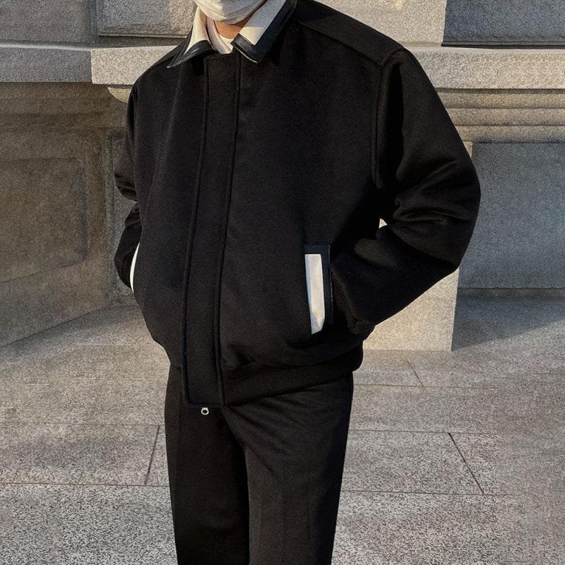 Lapel Woolen Cotton Coat Men's Winter Thickened Coat Korean Style Loose Design Jacket Cotton Coat 2XL