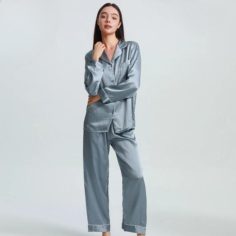 Mulberry Silk Pajamas Sexy Women's Long Sleeve Plus Size Silk Casual Pants Pajamas 2XL